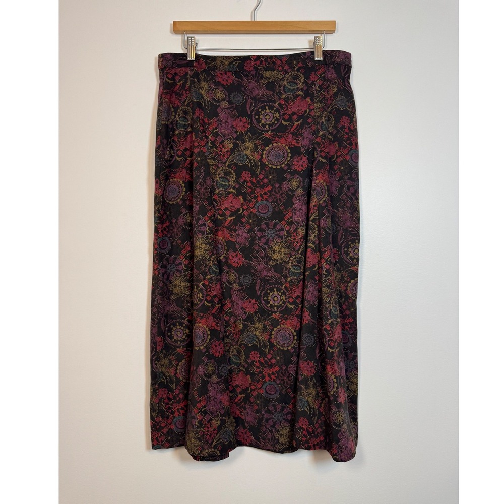 Boho Whimsigoth Christopher & Banks Tapestry Midi Skirt Womens 10 Black Purple